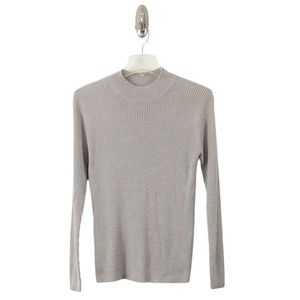 Joseph A Women’s Silver Gray Sparkly Stretchy Ribbed Mock Neck Silk Top Size L